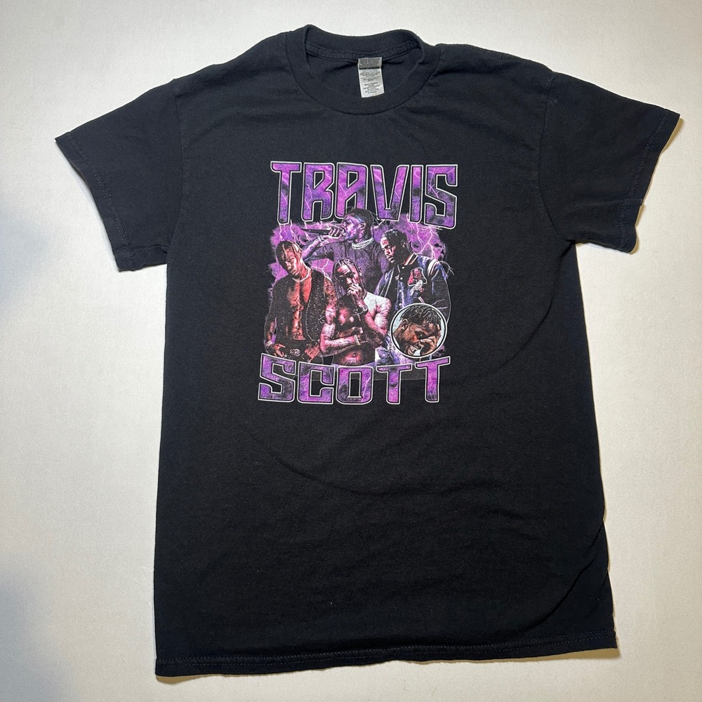 Travis Scott Rap T Shirt Black Purple  Print Short Sleeve Tee Hip Hop‎ Mens